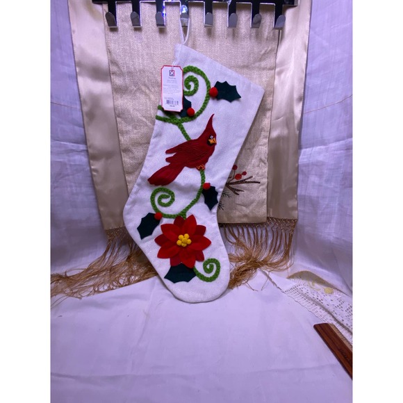 Christmas Stocking, The Bon-Ton Store, New , White with Colorful Felt appliques - Picture 2 of 11
